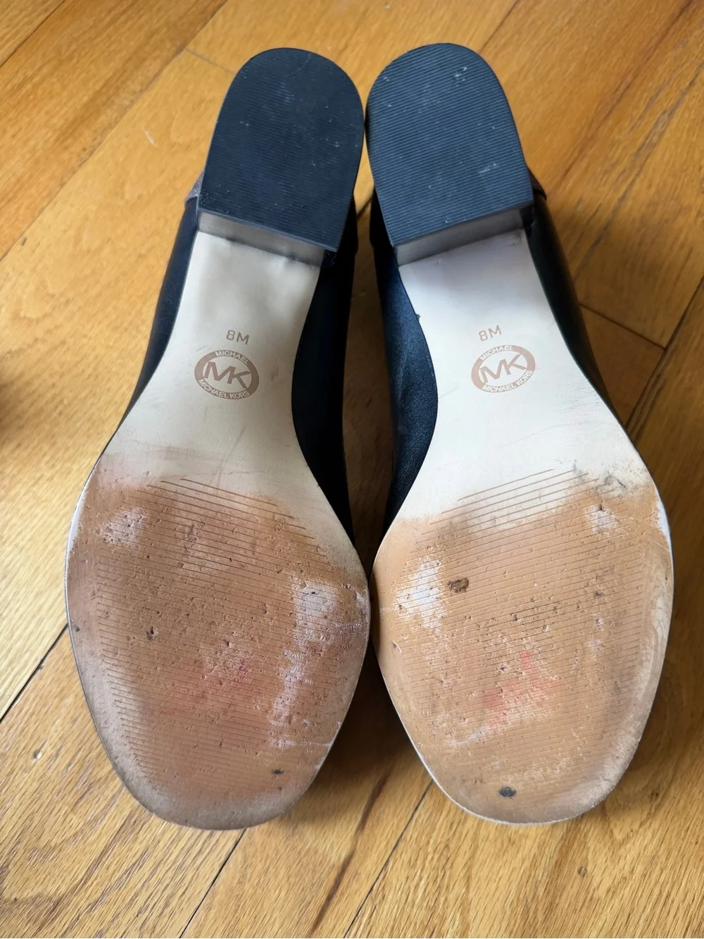 Michael Kors Brown and Black Logo Plaque Loafers